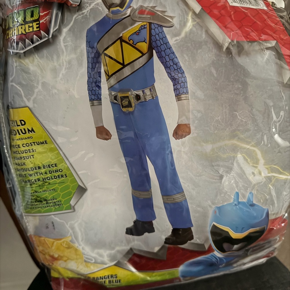Power Ranger Blue Dino Kids Costume with Silver Accents